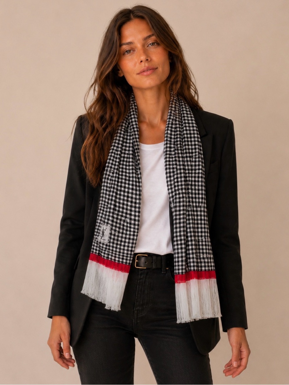 Yves Saint Laurent YSL Vintage Silk Gingham Scarf